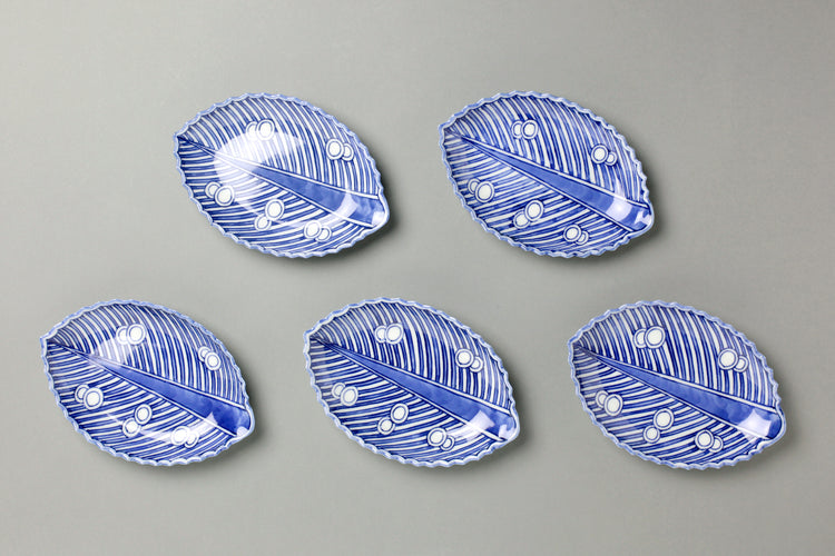 古染付意虫喰葉皿(5客組)